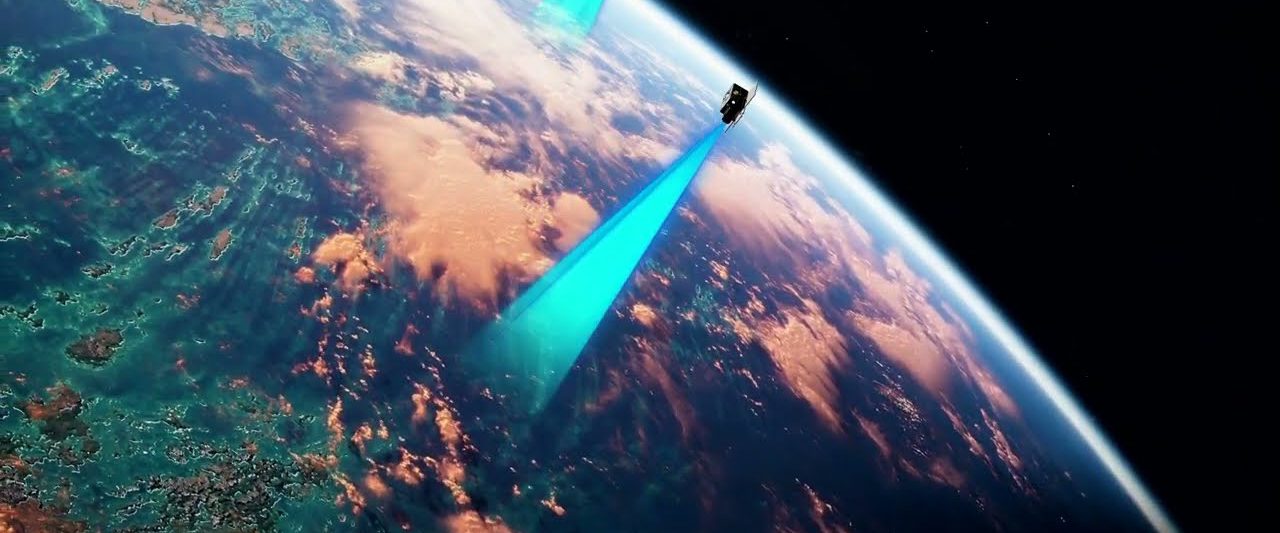 Earth from orbit with a hyperspectral scan cone, from the Coactive platform video